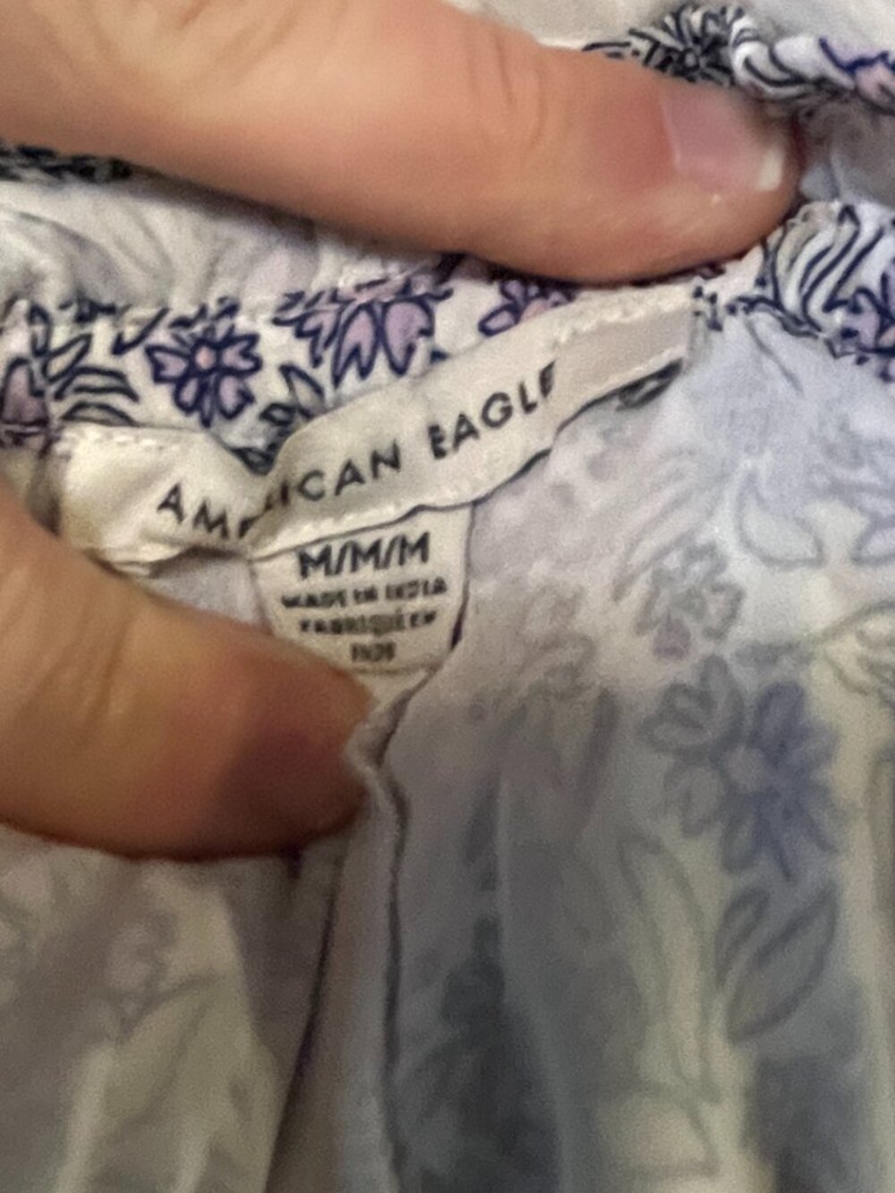 American Eagle Floral Puff Sleeve Peasant Blouse Top Cottagecore Blue White M - Picture 5 of 5